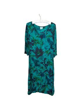 Click Womens Floral Midi Dress Size Small Rayon Scoop Green Color Me Cotton USA